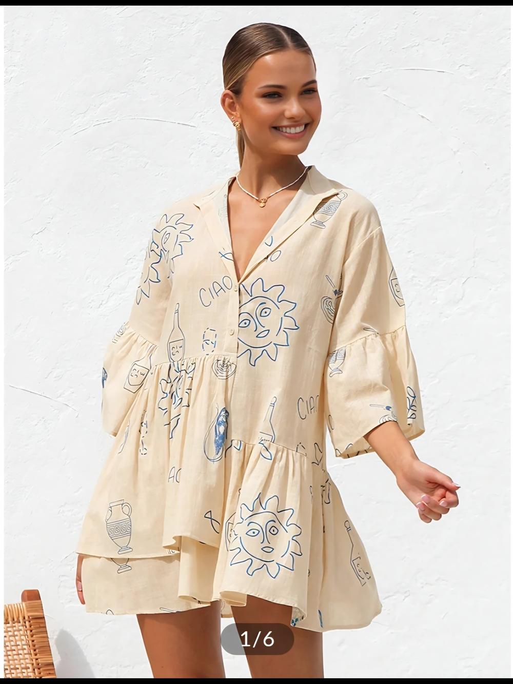Oversized Sun Print Short Dress